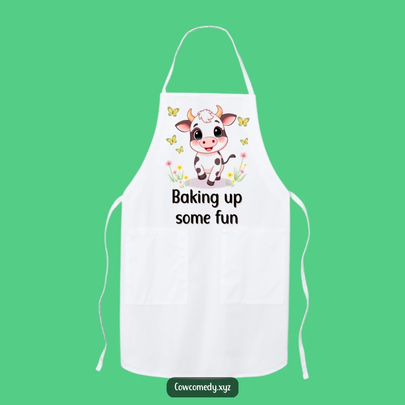 Funny Cow Chasing Butterflies Apron. Whimsical Kitchen Fun. Perfect Cooking Funny Gift!