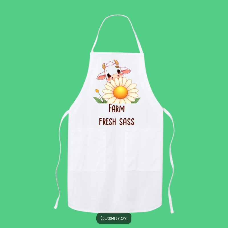 Funny Daisy Cow Apron: Curious Cow Peeking Over Smiling Flower, Kitchen Humor Gift