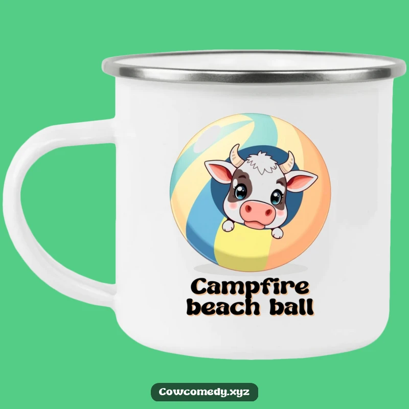 Adventure Funny Surprised Cow Beach Ball Camping Mug - Beach Fun Anywhere