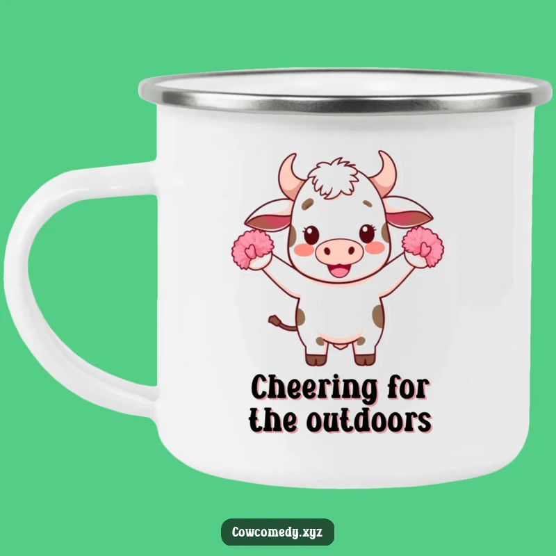 Funny Kawaii Cow Camping Mug: Cheerful Pom-Pom Adventure Cup, Great Funny Gift!