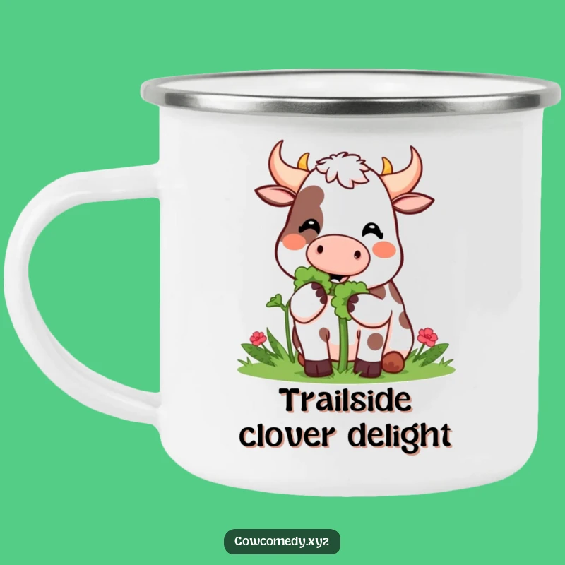 Funny Kawaii Cow Clover Munch Camping Mug - Lucky Adventures