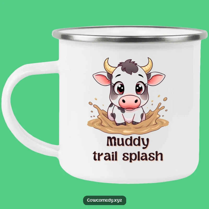 Funny Muddy Cow Camping Mug: Durable, Big Eyes Playful Enamel Mug Gift!
