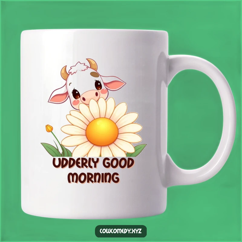 Funny Daisy Cow Mug: A Curious Bovine Peeking Over a Giant Smiling Flower, Perfect Gift