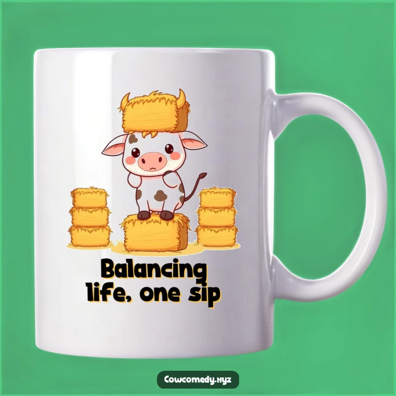 Funny Kawaii Cow Hay Balance Mug: Determined Effort Gift