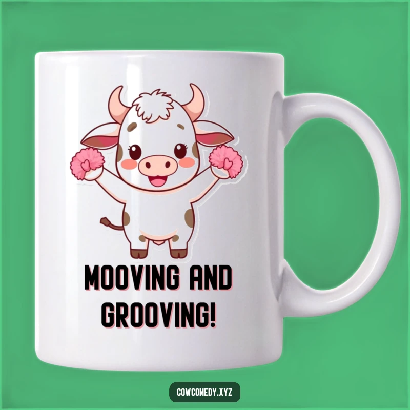 Funny Kawaii Cow Mug: Cheerful Pom-Pom Cow Gift for Happy Mornings!