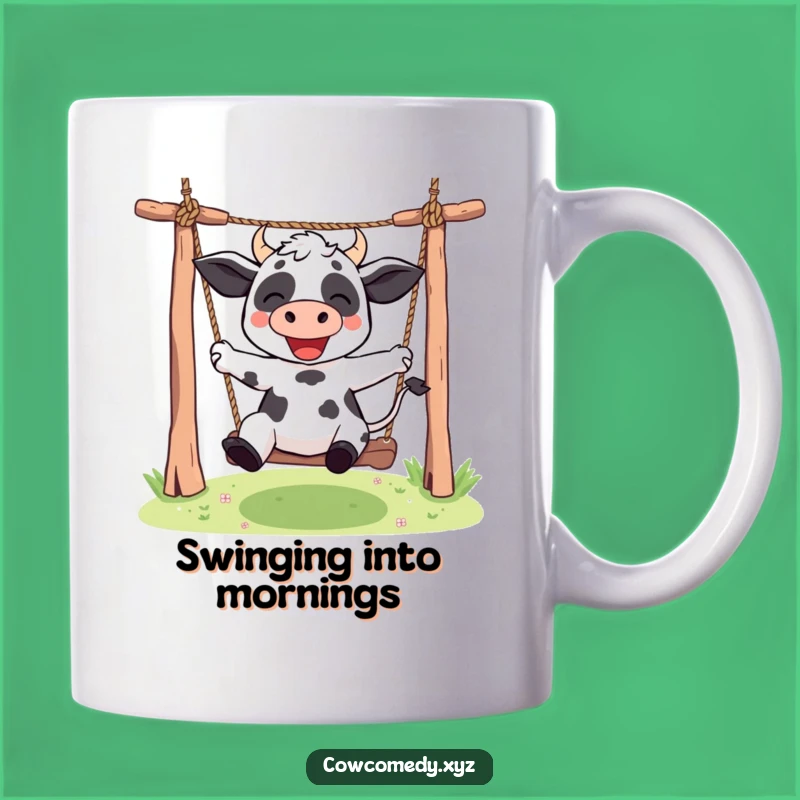 Funny Kawaii Cow Mug: Rope Swing Fun - Joyful & Humorous Gift for Cow Lovers