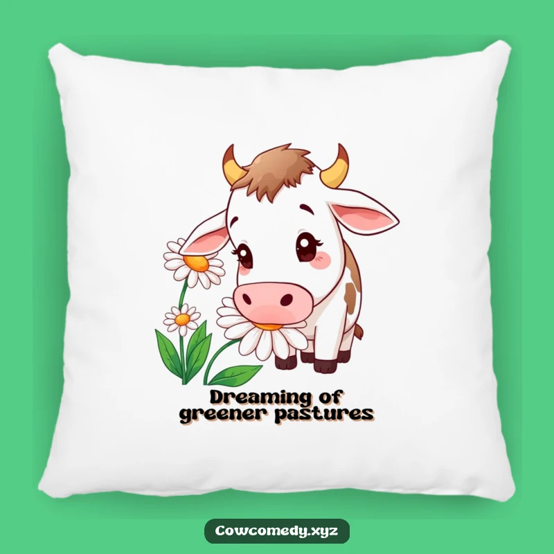 Add a touch of comfort and humor to your home with this funny pillow. A cow’s fascination with a giant daisy is simply adorable.