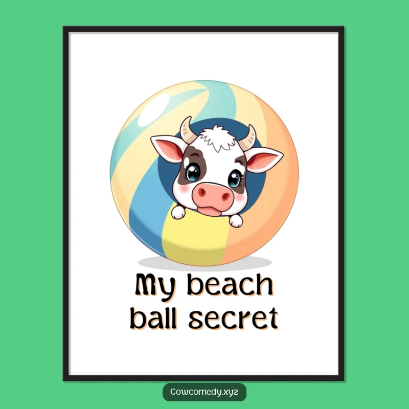 Digital Funny Surprised Cow Beach Ball Art - Hilarious Wall Decor