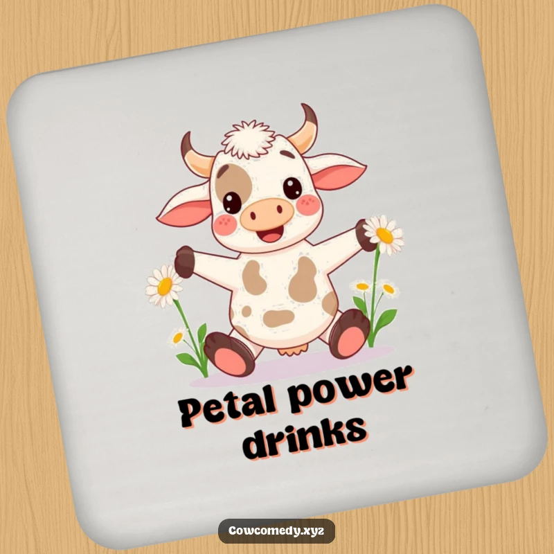 Funny Kawaii Cow Coaster: Decorative coaster with a cow juggling daisies, adding a humorous touch to any table.