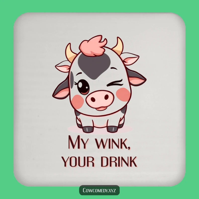 Funny Kawaii Cow Wink Drink Coaster: Cute Protection with Cheeky Charm