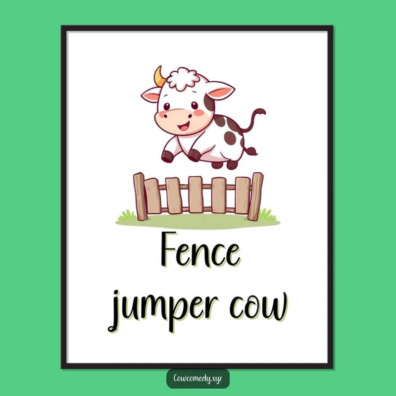 Funny Happy Cow Jump Poster: Humorous Farm Art, Joyful Wall Decor Gift!