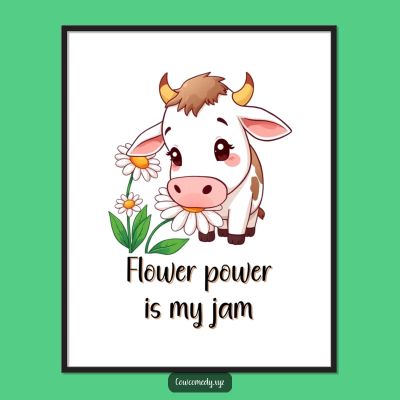 Funny Curious Cow Daisy Poster - Whimsical Wall Art Gift