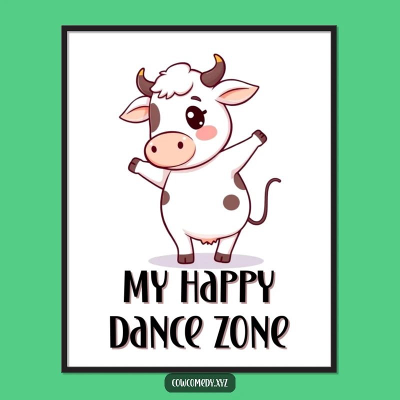 Funny Cow Dance Poster: Kawaii Farm Animal Wall Art, Silly Cow Dance Decor Gift