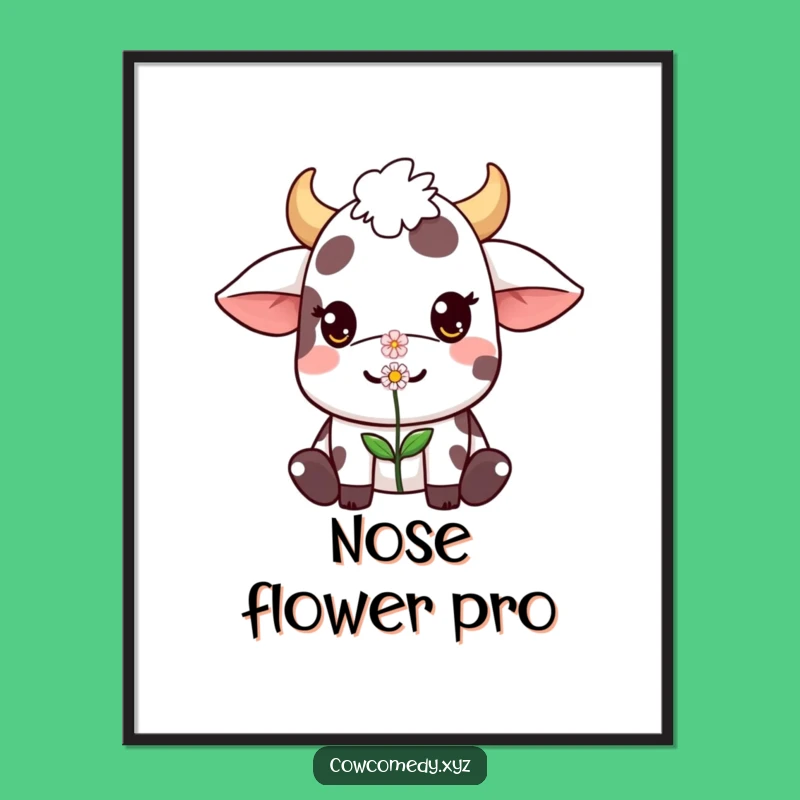 Funny Kawaii Cow Poster: Flower Balance Art - Adorable & Humorous Wall Decor