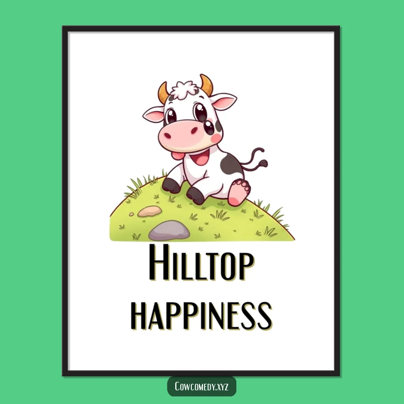 Decorate your walls with pure happiness using this funny happy cow poster, an uplifting depiction of a cow's delightful slide. A fantastic funny gift.