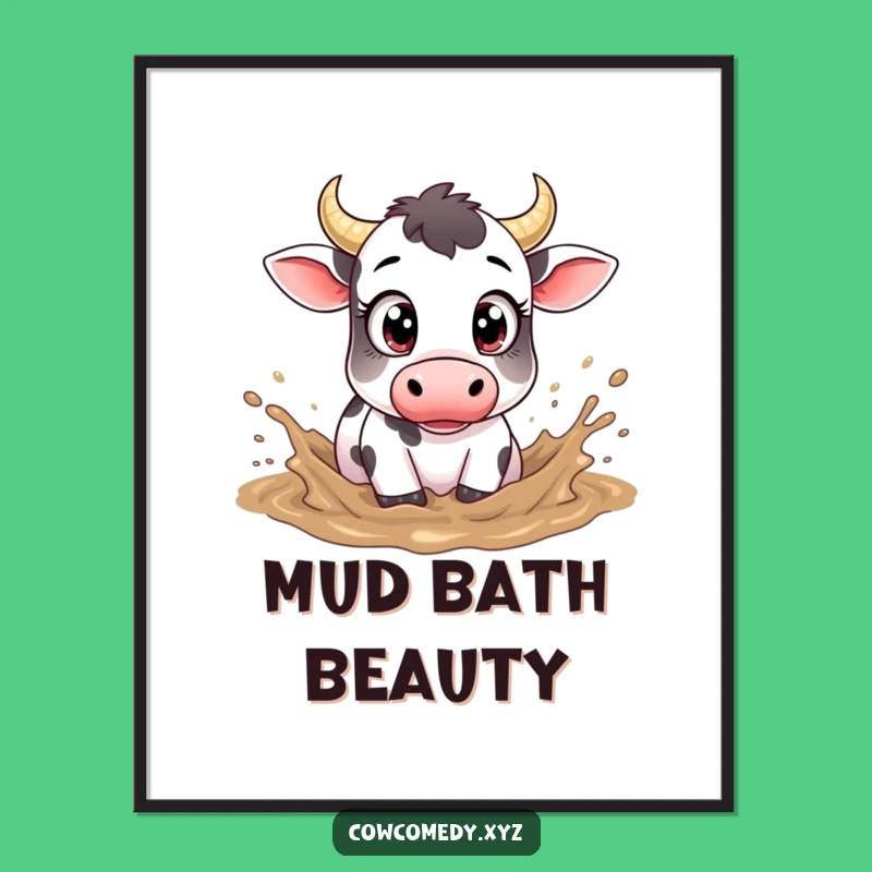 Funny Muddy Cow Poster: Playful Art, Big Eyes Cow Wall Decor Gift!