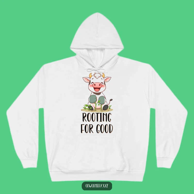 Cozy Funny Gardening Cow Hoodie: Giggling Bovine in Gloves, Warm & Humorous Plant Gift