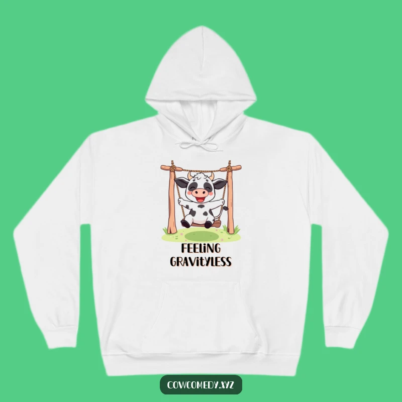 Funny Kawaii Cow Hoodie: Swinging High - Cozy & Humorous Fun Wear
