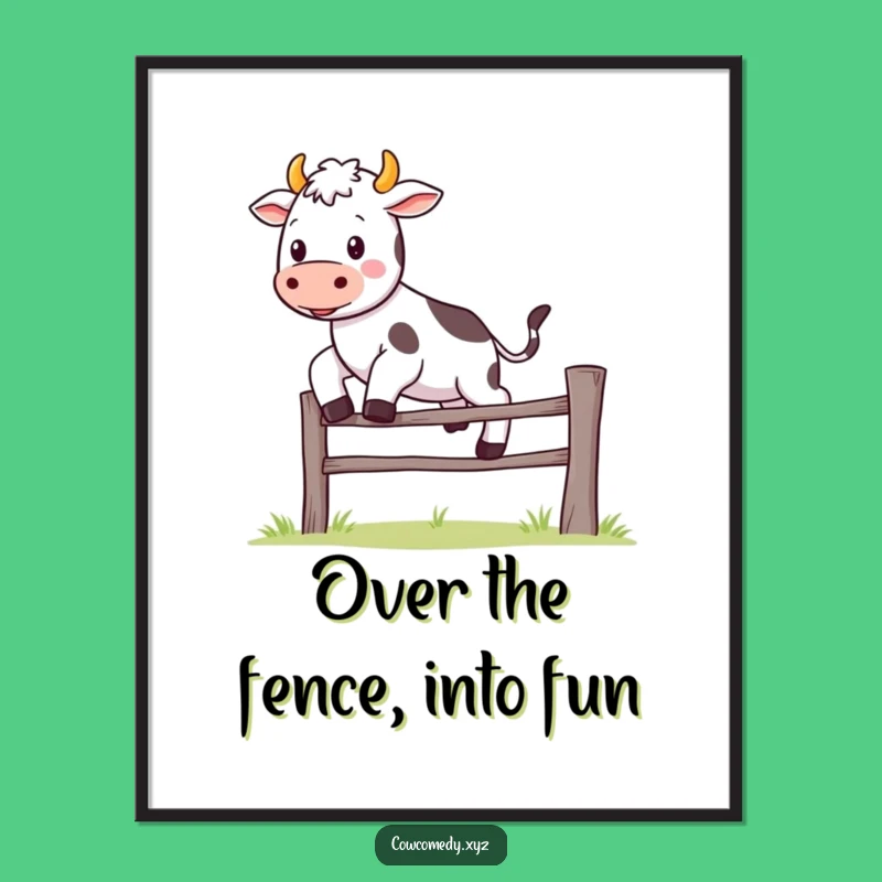 Cute Free Printable Wall Art: Kawaii Cow Fence Jumper - Adorable Downloadable Decor