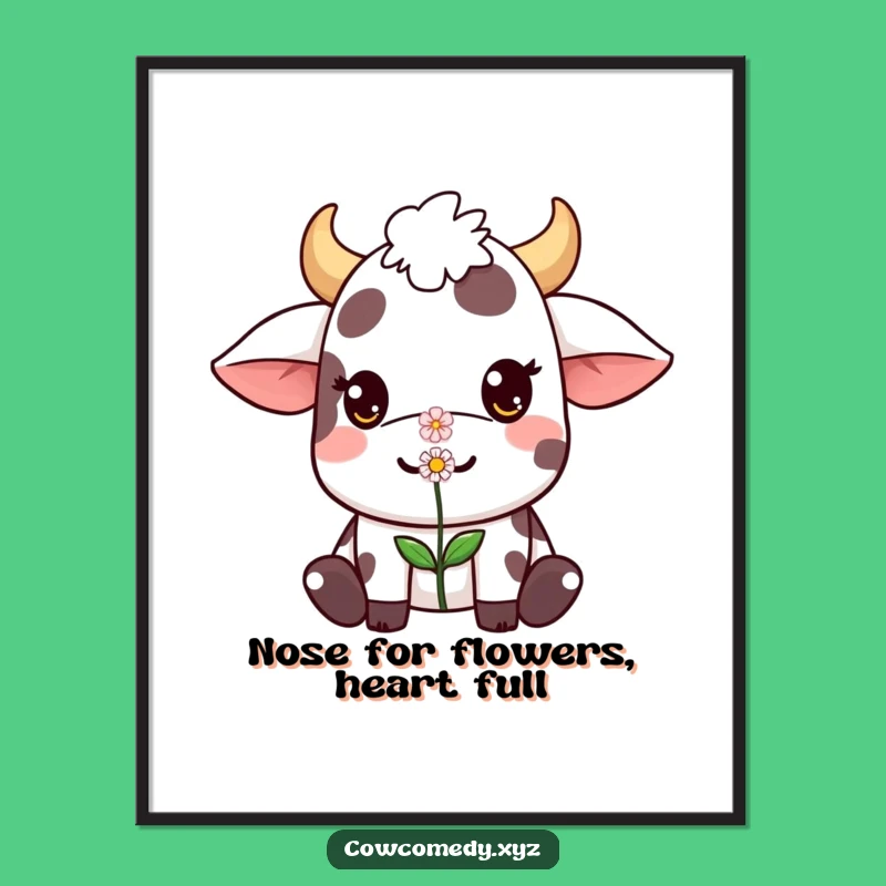 Cute Free Printable Wall Art: Kawaii Cow Flower Balance - Charming Downloadable Decor