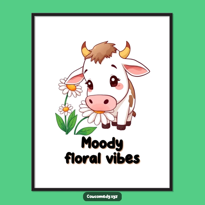 Add a whimsical touch to your walls with this free printable cow art, easy to print at home. A curious cow and a daisy for unique decor.
