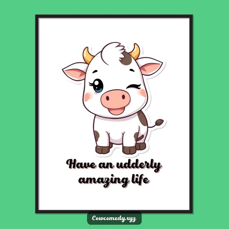Free Printable Cow Wall Art: Funny Kawaii Winking Cow Downloadable Decor