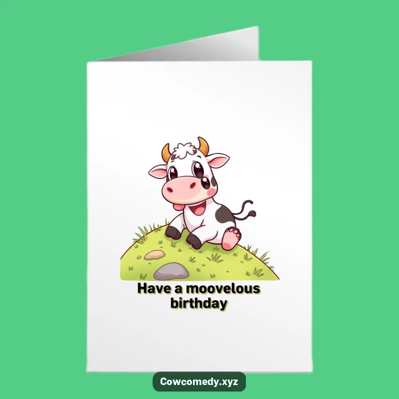 Free Printable Birthday Card: Happy Cow Hill Slide, Joyful Downloadable Gift for Fun