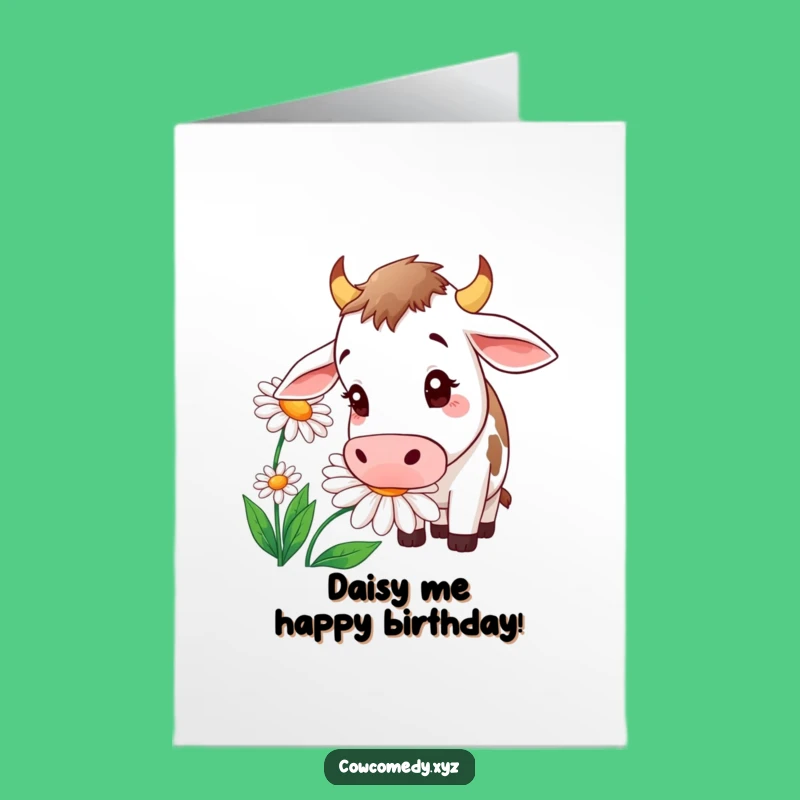 Get this free printable funny cow birthday card, perfect for printing at home. A curious cow and a big daisy make for a unique greeting.