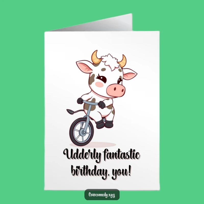 Free Printable Funny Cow Unicycle Birthday Card - Hilarious Downloadable Gift