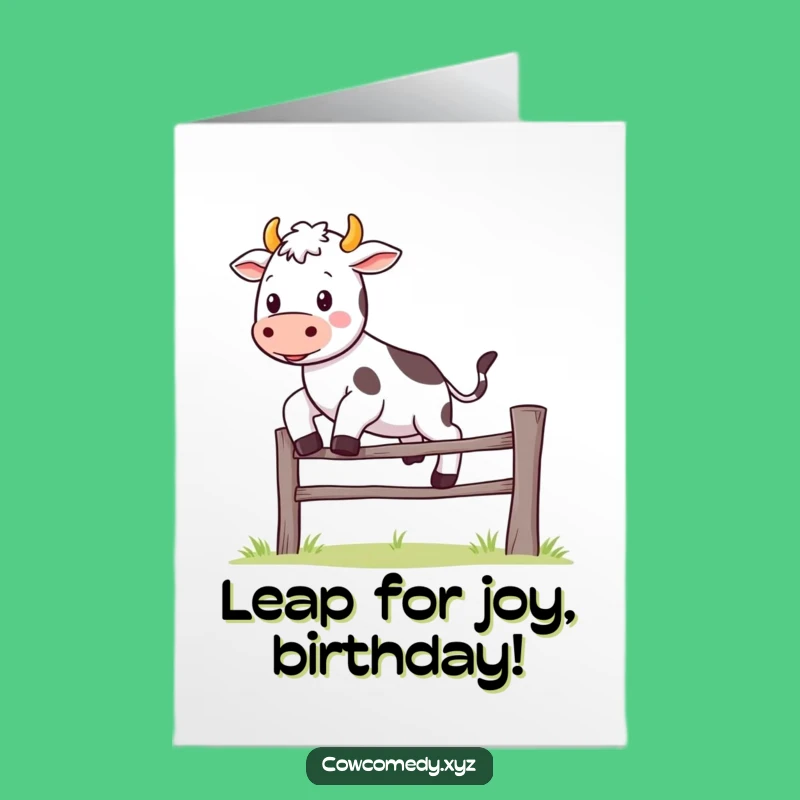 Free Printable Kawaii Cow Birthday Card: Joyful Jumper - Cute Downloadable Gift
