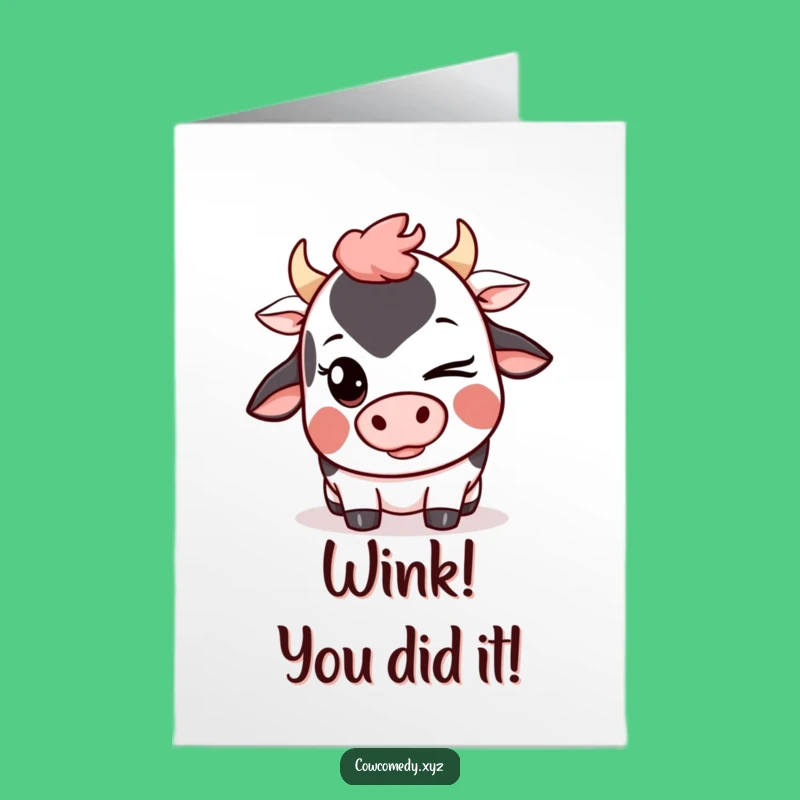 Free Printable Congrats Card: Mischievous Kawaii Cow Wink, Fun Downloadable Gift