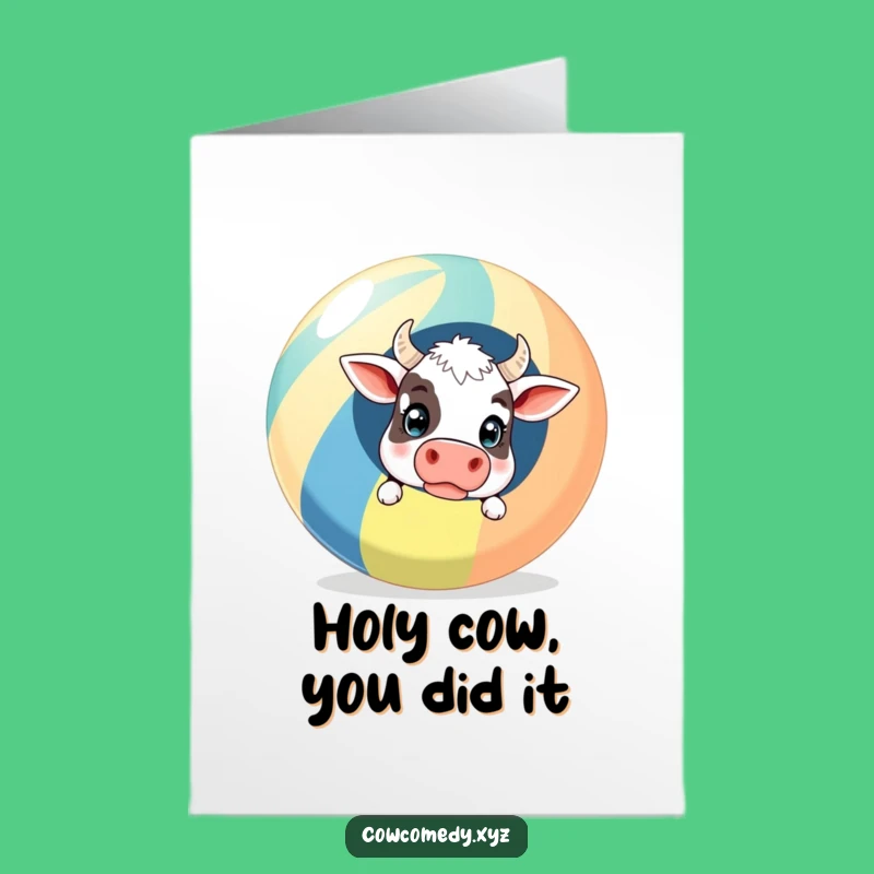 Free Printable Congrats Card: Cow Beach Ball, Whimsical Downloadable Gift for Giggles