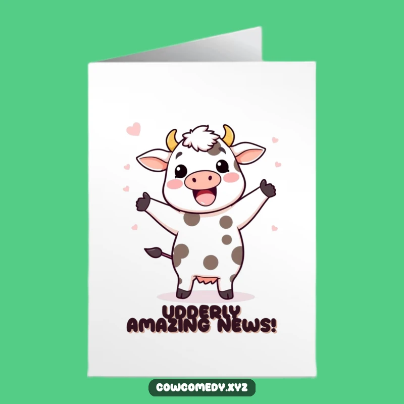 Free Printable Congrats Card: Kawaii Cow's Happy Dance for Your Success! Downloadable DIY Gift.
