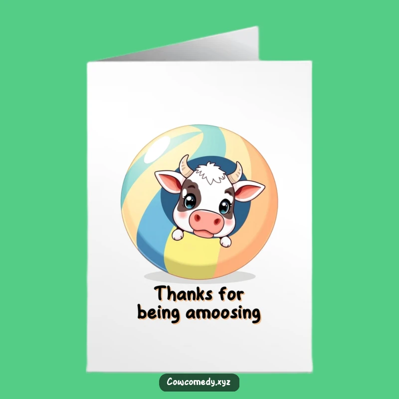 Free Printable Thank You Card: Cow Beach Ball, Goofy Downloadable Gift for Thanks