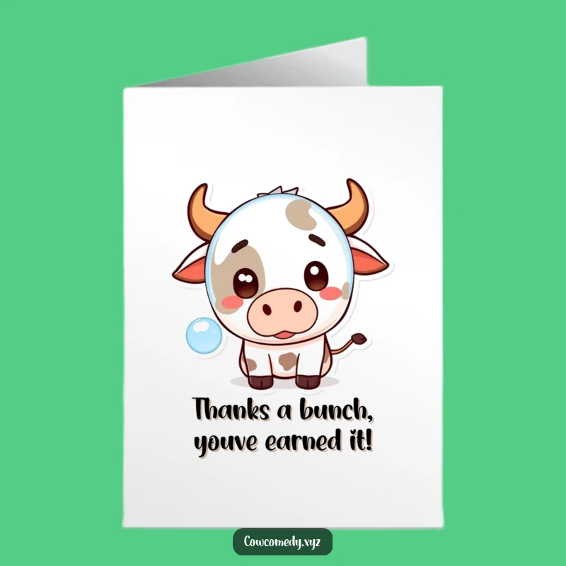 Free Printable Thank You Card: Surprised Kawaii Cow, Heartfelt Humorous Downloadable Gift