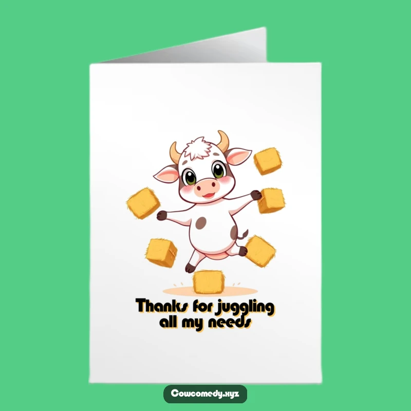 Free Printable Thank You Card: Whimsical Calf Juggling Thanks, Downloadable for Genuine Appreciation