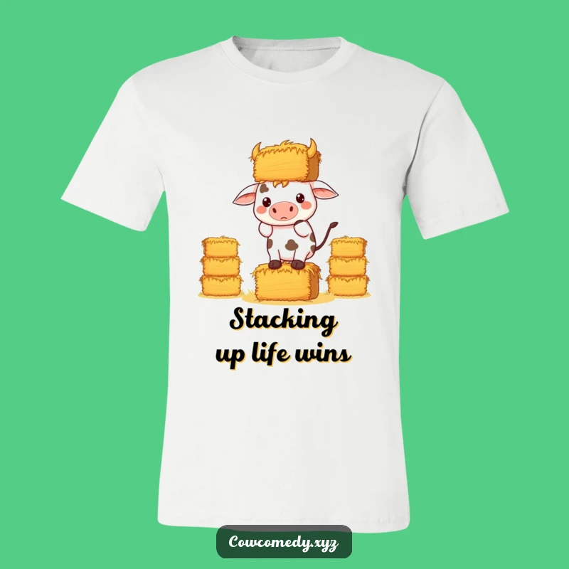 Funny Kawaii Cow Hay T-Shirt: Determined Balancing Graphic Tee