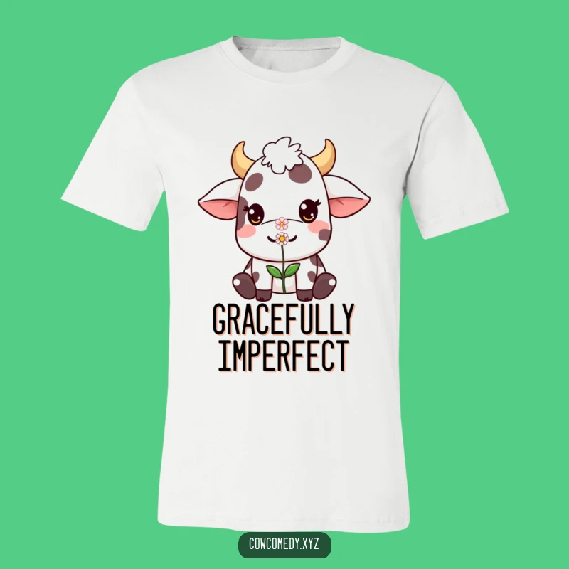 Funny Kawaii Cow T-Shirt: Flower Balance Act - Cute & Delicate Humor Apparel