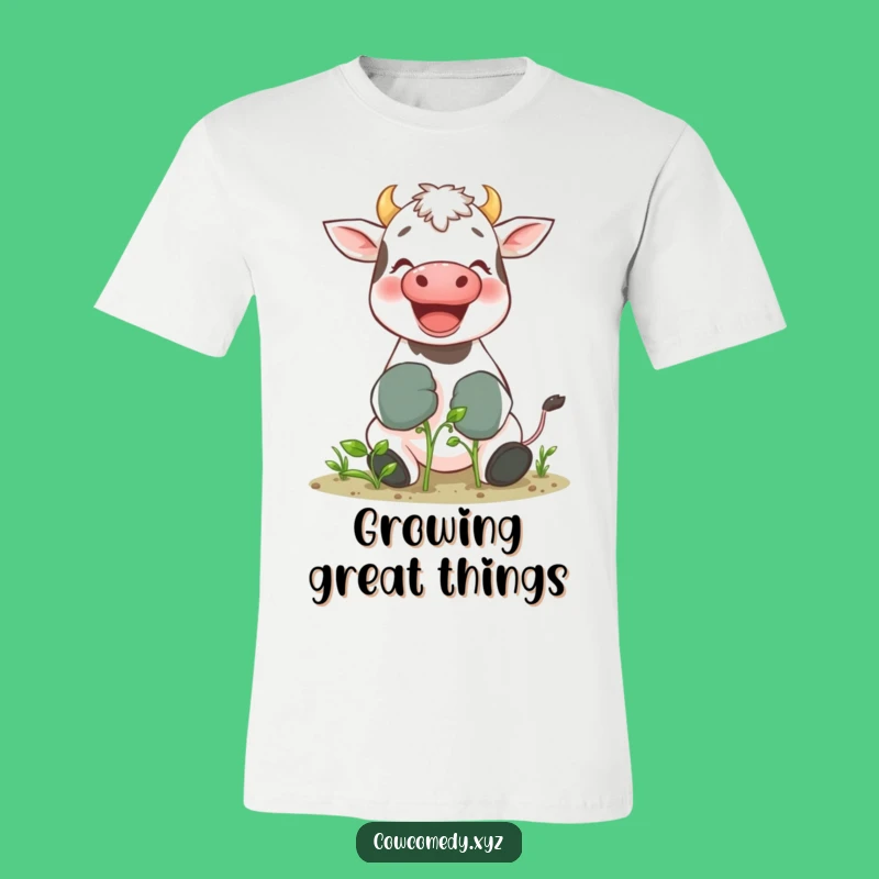Funny Gardening Cow T-Shirt: Giggling Bovine in Gloves, Hilarious Plant Lover Tee