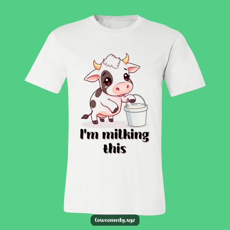 Funny Cow Balancing Milk Bucket T-Shirt: Comical Farm Animal Tee, Perfect Funny Gift