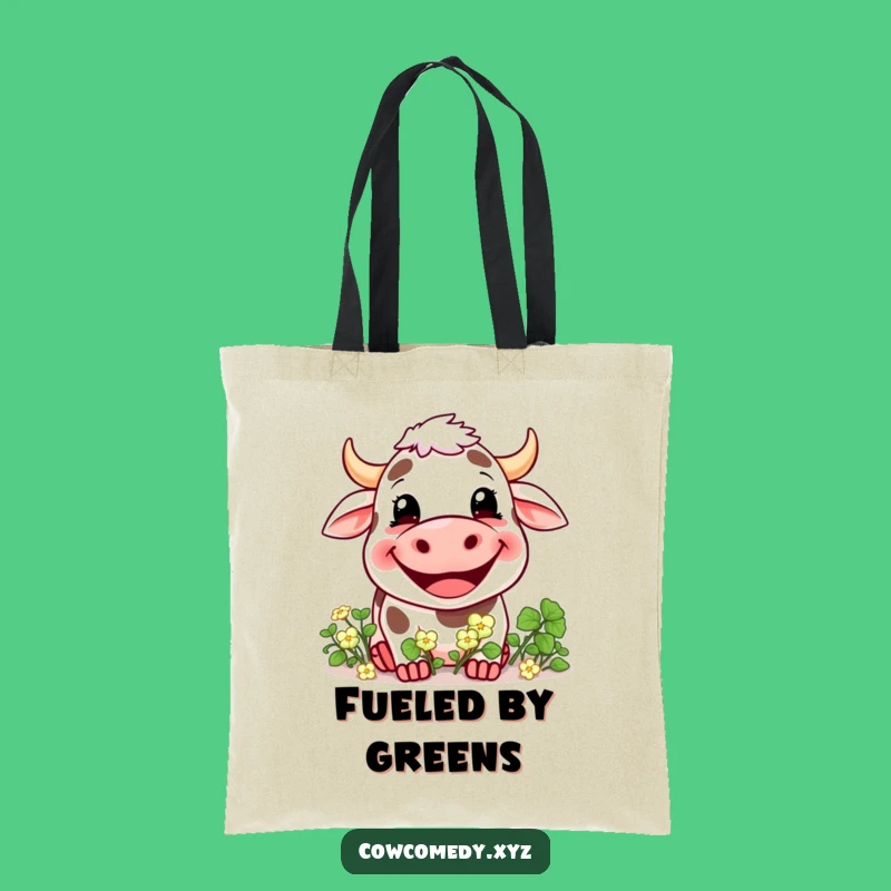 Funny Grinning Cow Clover Tote Bag: Happy Shopper Bag, Great Funny Gift