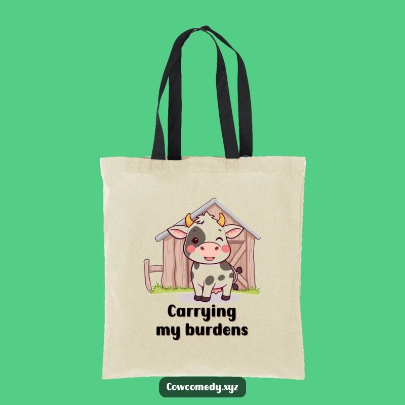 Funny Cow Bumping Barn Tote Bag: Playful Shopping Bag, Great Funny Gift