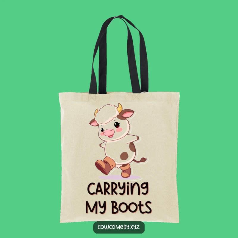 Funny Fluffy Cow Boots Tote Bag: Happy Kicking Design, Essential Quirky Funny Gift