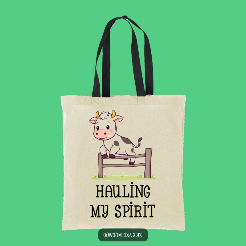 Funny Kawaii Cow Tote Bag: Fence Jump Fun - Cute & Practical Humor Tote